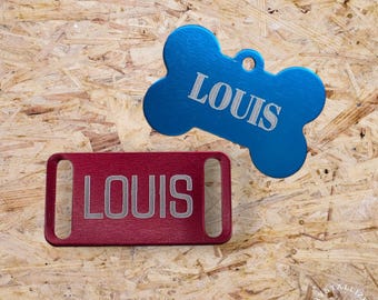 Etiqueta de identificación personalizada para mascotas / Aluminio anodizado, hueso o deslizable