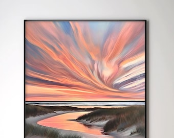 Coastal Sunset Canvas Art: Beach Dunes & Ocean Sky Print