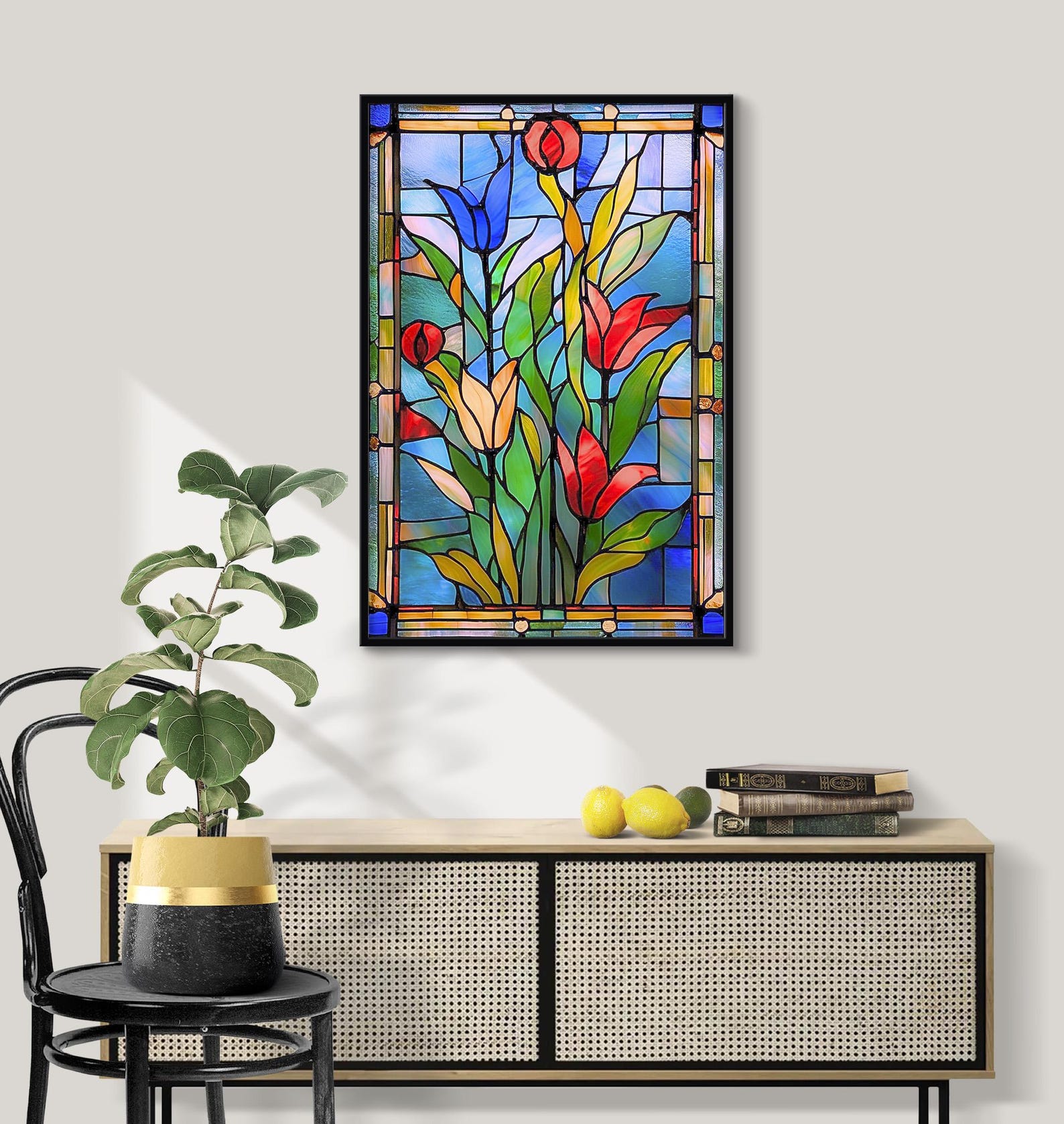 Stained Glass Tulip Art Print, Floral Canvas or Poster - Framed or ...