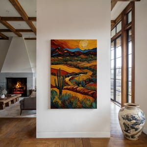 Desert Landscape with Cacti Wall Art - Framed or Unframed Canvas Print or Premium Quality Poster (135)