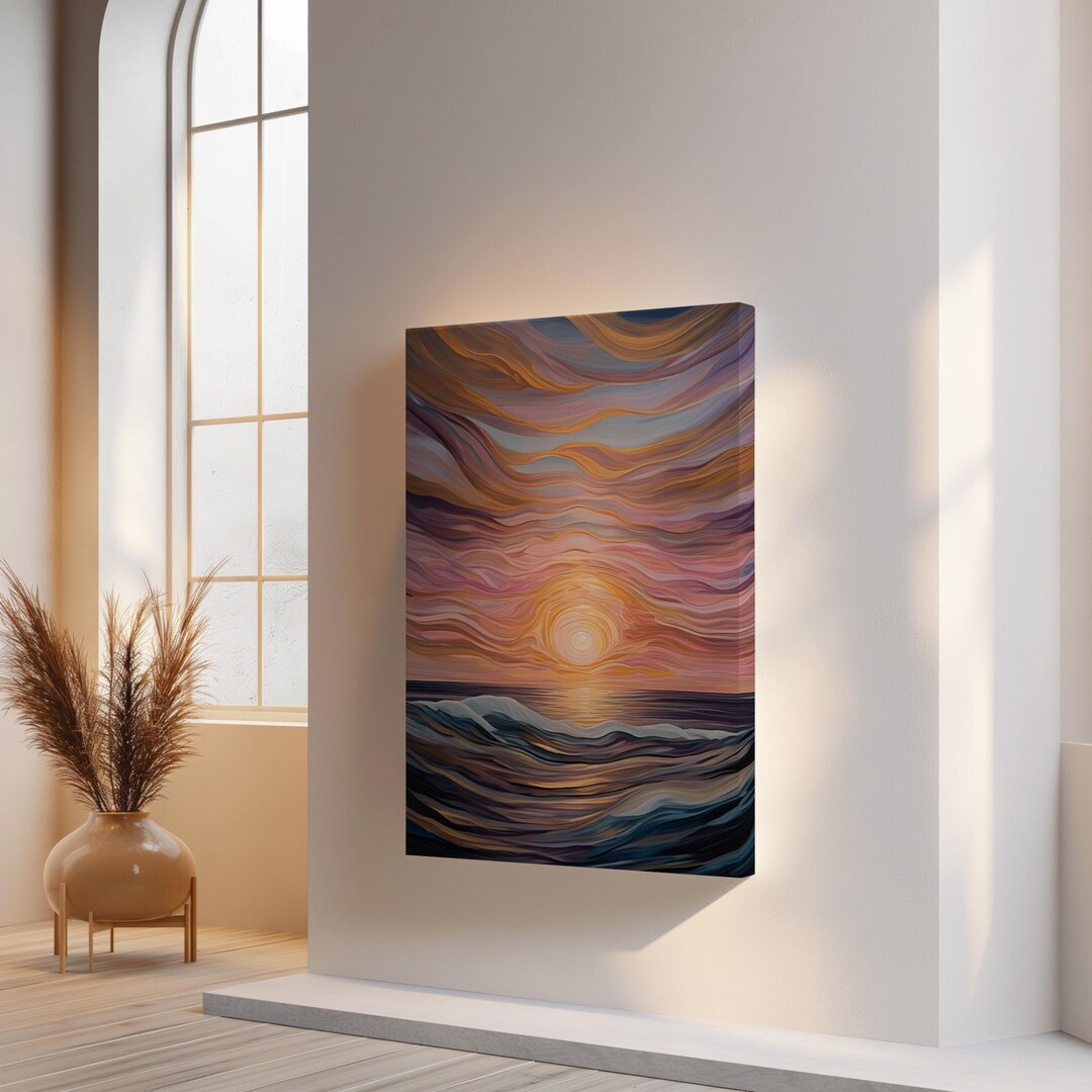 Pink Ocean Sunset Art Print: Abstract Seascape Canvas Print or Poster ...