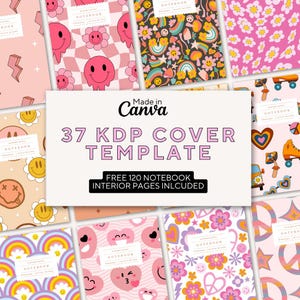 35 Editable Notebook KDP Covers, Canva KDP notebook Template, Book Cover, KDP Cover Template, Planner & Journal Covers, Free Interior bundle