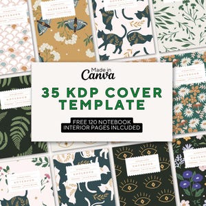35 Editable Notebook KDP Covers, Canva KDP notebook Template, Book Cover, KDP Cover Template, Planner & Journal Covers, Free Interior bundle