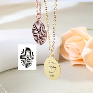 Personalised Actual Fingerprint Necklace,Gold Oval Fingerprint Necklace,Custom Fingerprint Pendant,Handwriting Jewelry,Memorial Gift for Mom