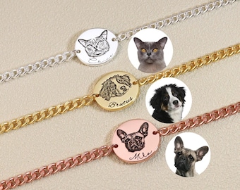 Custom Pet Portrait Bracelet,Pet Memorial Bracelet,Custom Engraved Bracelet,Engraved Cat Portrait,Pet Memorial Gift,Adoption Gifts,Pet Loss
