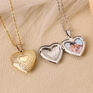 Personalisierte Gold Herz Medaillon Halskette mit Foto, Sterling Silber Herz Medaillon Halskette, personalisierte gravierte Foto Medaillon, Geschenk für Sie