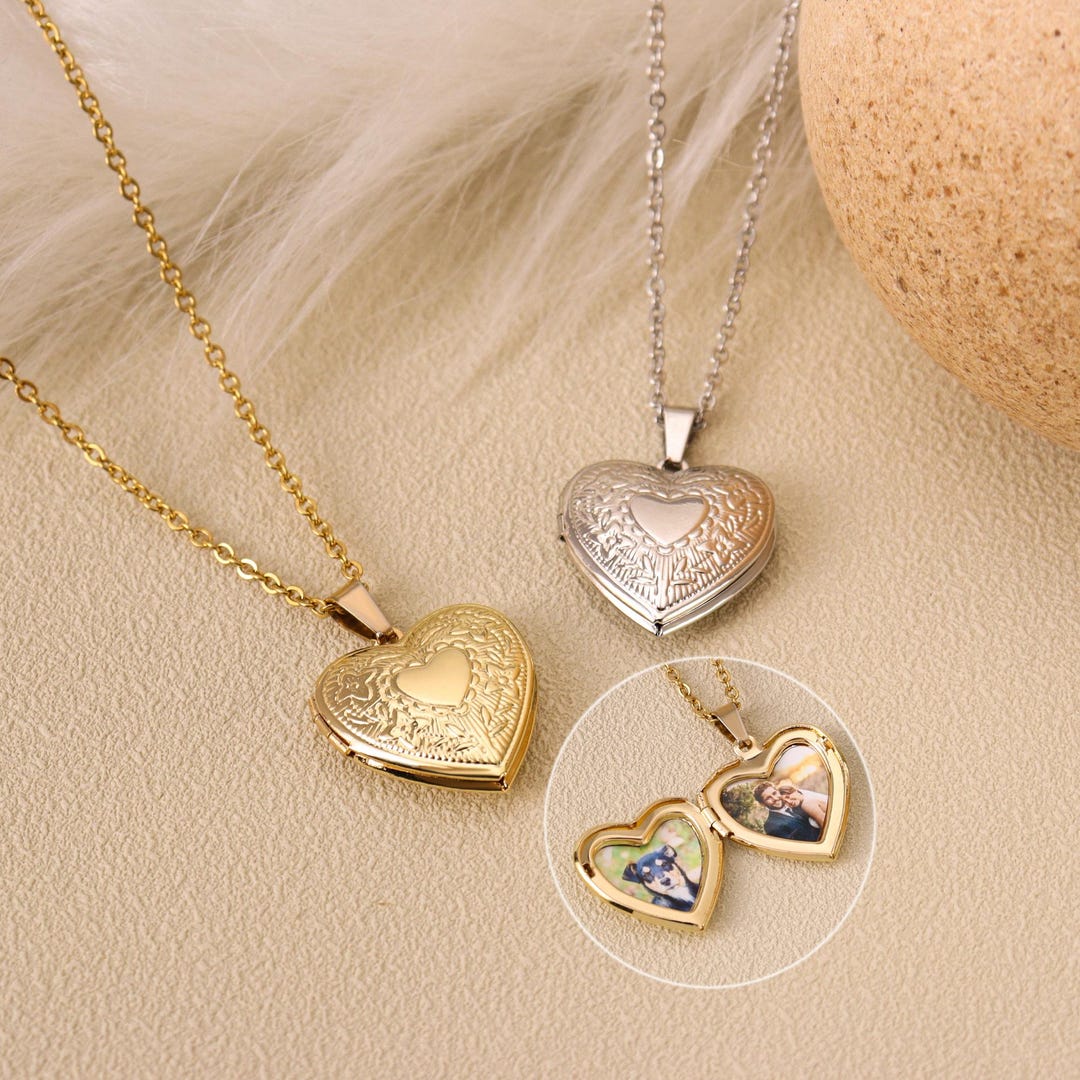 Personalized Gold Heart Locket Necklace With Photo, Sterling Silver ...