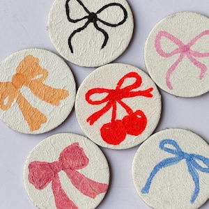 Coquette Bow Magnet Set : Red Cherry - Pink, Blue, Yellow, Black Painted Canvas Magnets, Nursery Kitchen Decor