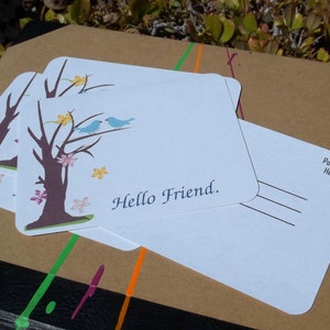 Hello Friend Postcard Set-Two blue birds greeting postcards. Set of 4