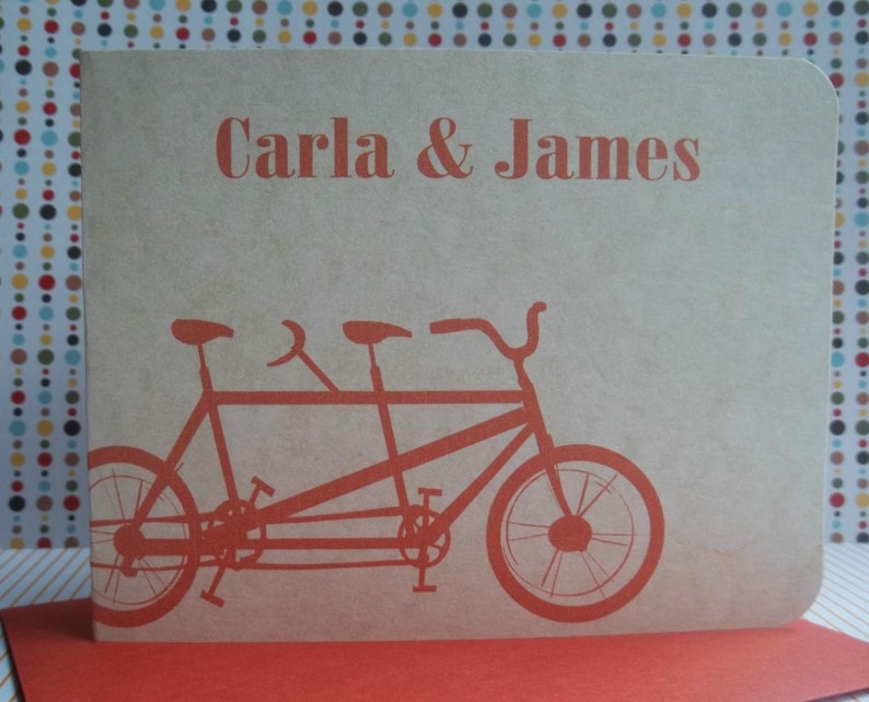 Tandem Bicycle in Orange Personalized Notecard Set. Great for Etsy