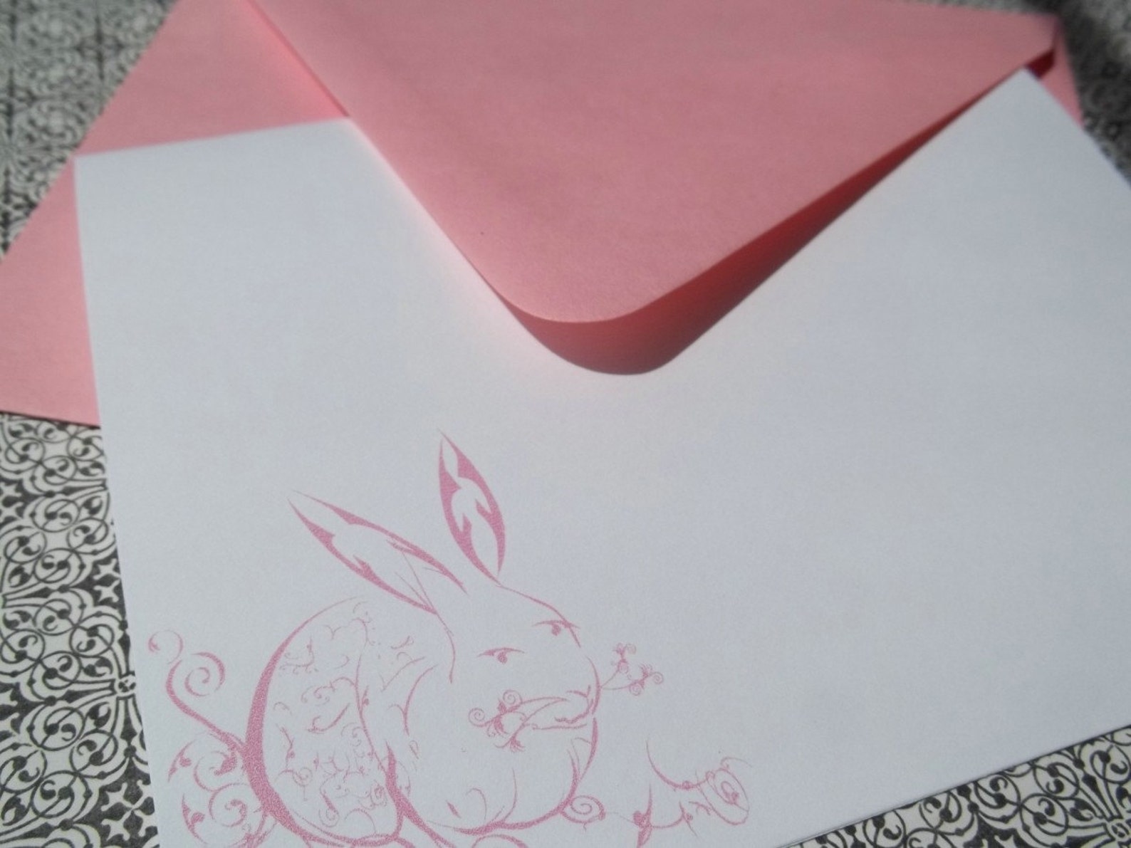 Personalized Pink Rabbit / Bunny Stationery Set of 10 Notecards and ...