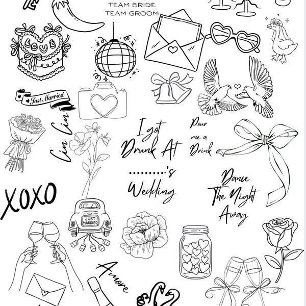 Custom Wedding Temporary Tattoos • Personalised Bridal Party Tattoos • Team Bride / Team Groom • Hen Party Favors • Custom Photo Tattoos