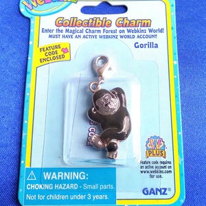 WEBKINZ GORILLA CHARM Ganz New in Original Packaging with Code Vintage Collectible Children's Jewelry Rare Hard to Find Monkey Animal Ape