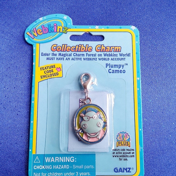 WEBKINZ Plumpy Hippo Cameo CHARM Ganz New in Original Packaging with Code Vintage Collectible Children's Jewelry Rare Hard to Find