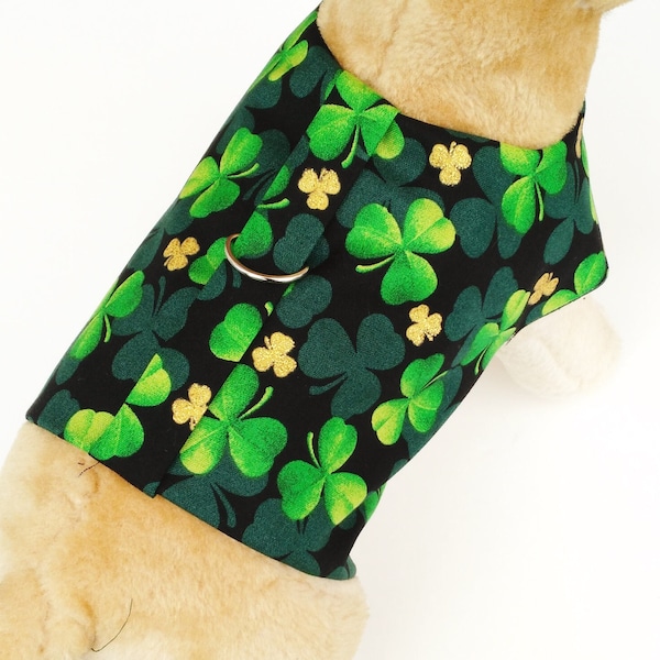 Irish Pet Harness Vest Green Gold Shamrocks on Black Cute Coat Jacket Clothes for Small Dog Puppy Cat Kitten St. Patrick's Day Ireland Gift
