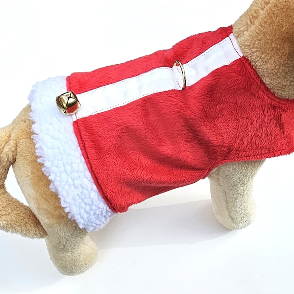 Christmas Santa Harness Vest Soft Minky Fleece Red & White Elf for Small Dog Puppy Cat Kitten Warm Flannel Costume Coat Sweater Sherpa Gift