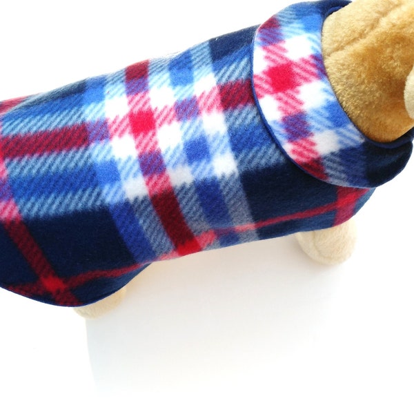 Blue & Red Tartan Plaid Pet Coat With Warm Flannel Lining Fashion Collar Jacket Vest Parka for Small Dog Cat Puppy White Winter Snow Costume