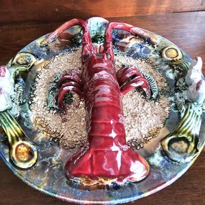 Vintage Palissy Style Majolica Lobster Decorative Wall Plate 10 1/2&quot; Collectible