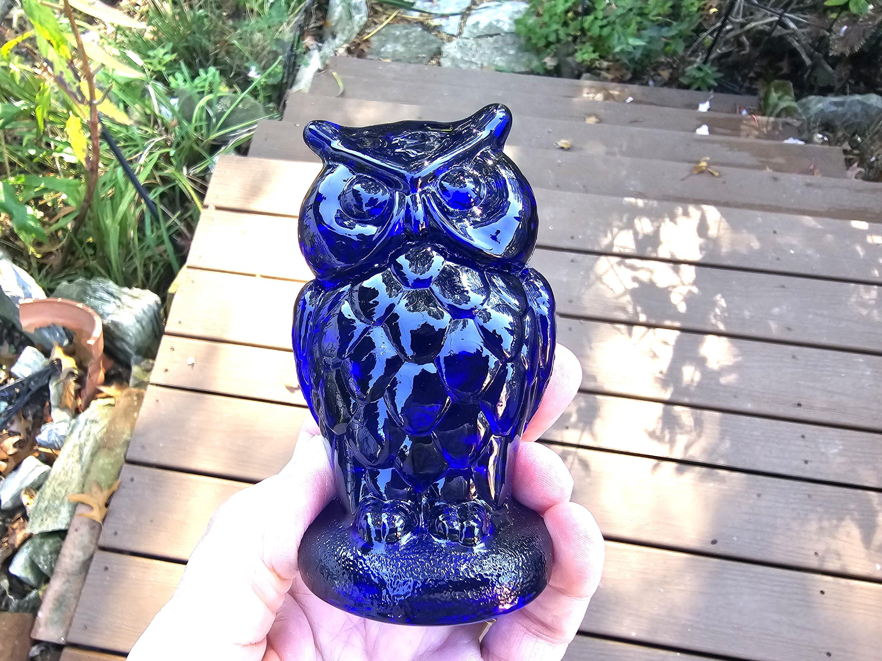Vintage Mosser Glass Owl Figurine Cobalt Blue 4" Signed M Rare Hard to Find Collectible