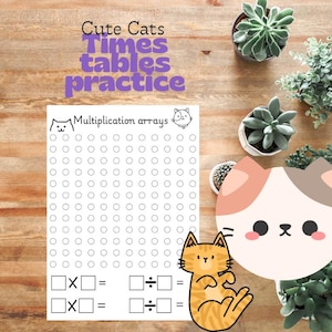 Quick Multiplication practice, ADHD, SEN and dyscalculia-Friendly friendly | Purr-fect Primary Times tables worksheet | PDF