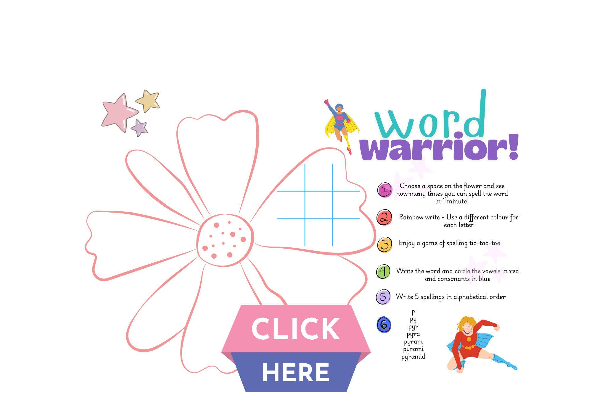 Word Warrior Spelling Practice Worksheet, ADHD and Dyslexic Friendly ...
