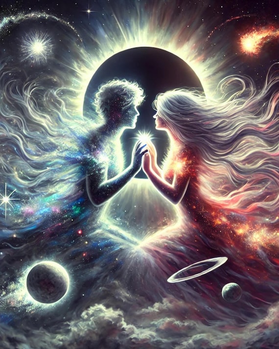 ØMI　INFINITY MOON チャーム　SOUL&MATE Cosmic Lovers – Celestial Soulmates Digital Art Print | Instant