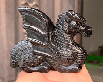 3.5''+ Natural obsidian ,quartz crystal,hand carved,Crystal Fly Dragon,Fly Dragon skull,Home Decoration Crystal Gifts 1pc