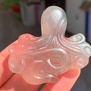 Hand geschnitzte Fluorit Quarz Kristall Oktopus Schädel