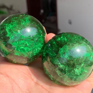 Green Titanium Aura Crackle Crystal Sphere (50mm+)