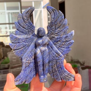 5.3&#39;&#39;+ Natural sodalite angel,Hand carved Angel skull,Crystal angel skull,Quartz Crystal angel,Home Decoration Gifts,random 1pc