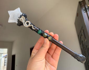 Handmade Crystal Quartz Magic Wand: Witch Wizard Scepter