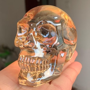 thumbnail image 2 of A+ Natural Hand-Carved Labradorite Wolf Quartz Skull Crystal - Reiki Healing Stone, 40mm 2 of 6
