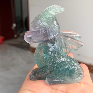 Hand Carved Green Fluorite Crystal Fly Dragon: Home Decor Gift (3.1&#39;&#39;)