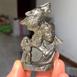 Hand Carved Gold Obsidian Wolf & Figure - Crystal Home Decor