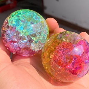 1.9&#39;&#39;+ Titanium Rainbow Magical Aura Crackle Sphere,Crystal Glass Ball,quartz Crystal,Crystal Ball,Crystal sphere,crystal Gifts 1pc