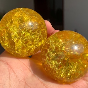 Yellow Titanium Aura Crackle Quartz Crystal Sphere (50mm+)