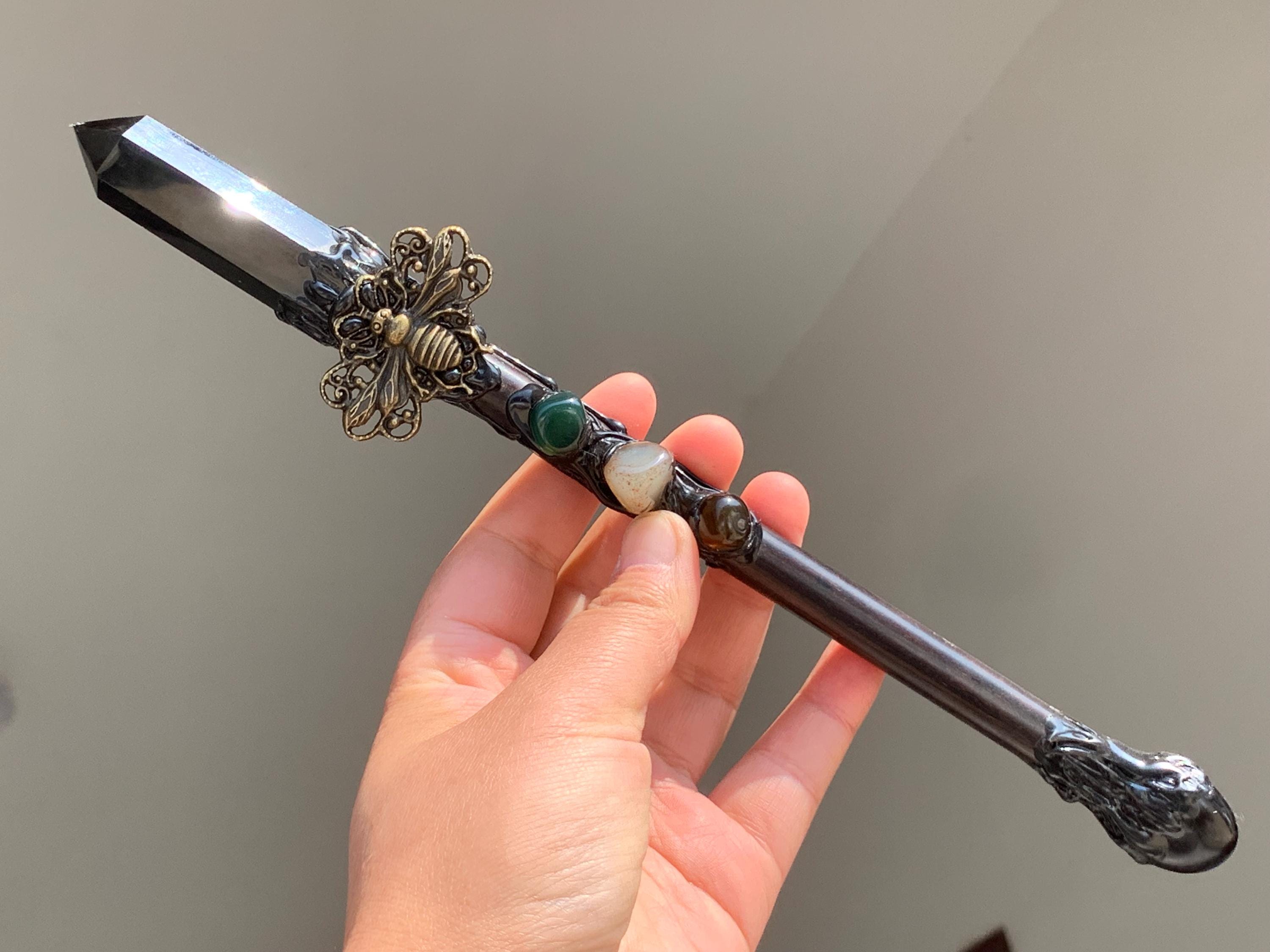Natural Crystal Magic Wand, Handmade Custom Wands, Crystal Quartz Magic Scepter, Witch Wand, Wizard Staff, Crystal Personalized Gifts