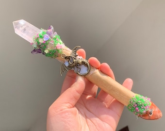 Handmade Crystal Quartz Magic Wand: Witch Wizard Scepter (120mm)