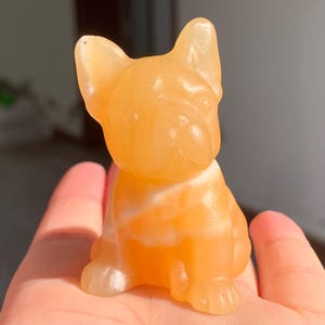 Hand Carved Yellow Stone Dog: Crystal Home Decor (2.2 inch)