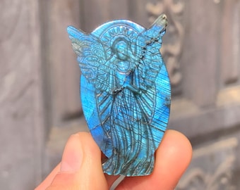 2.1''+ Hand carved Angel,Crystal angel skull,Natural labradorite ,Quartz Crystal angel,Home Decoration Gifts,random 1pc