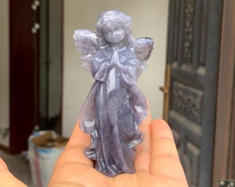 Angelo di cristallo di avventurina blu: statuetta di quarzo intagliata a mano