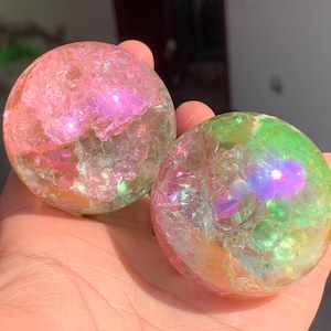 1.9&#39;&#39;+  Titanium Rainbow Magical Aura Crackle Sphere,Crystal Glass Ball,quartz Crystal,Crystal Ball,Crystal sphere,crystal Gifts 1pc