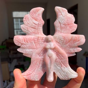 Hand Carved Pink Opal Angel: Crystal Home Decor (4.7&#39;&#39;)