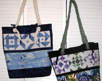 Block Play Big Tote PATTERN - Large tote with beautiful foundation pieced blocks, pockets, rope or fabric covered handles.