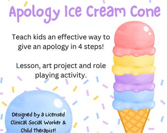 Ice Cream Apology, Social Skills Activity for Kids, Apologizing, School Counseling, Therapy, SEL