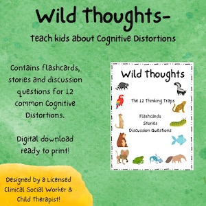 Wilde Gedanken CBT Kognitive Distorsions-Karteien, Stundenplan, Geschichten und Diskussionsfragen, Kindertherapie, Beratung für Ressourcen,