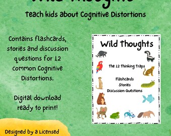 Wild Thoughts CBT Cognitive Distortion Flash Cards, Lesson Plan, Stories and Discussion Questions, Child Therapy, Counseling Resources,