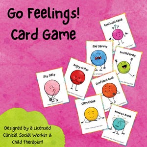 Juego de cartas Go Feelings, Go Fish, identificación de emociones, actividad de orientación escolar, juego de terapia, juegos de terapia para niños