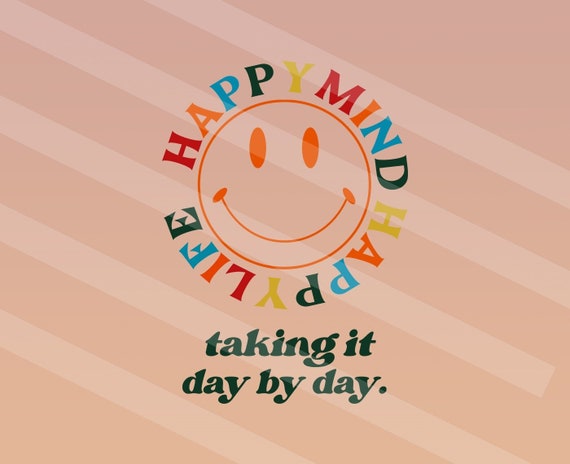 Happy Mind Happy Life Aesthetic Png Smiley Face File Etsy