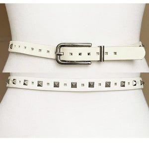 Skinny Off White Vintage Thin Leather belt with Pyramid Studs, 75-85cm/ 29-33&quot;